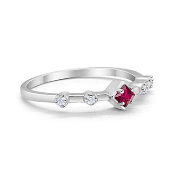 Half Eternity Band Ring Simulated Ruby CZ 925 Sterling Silver